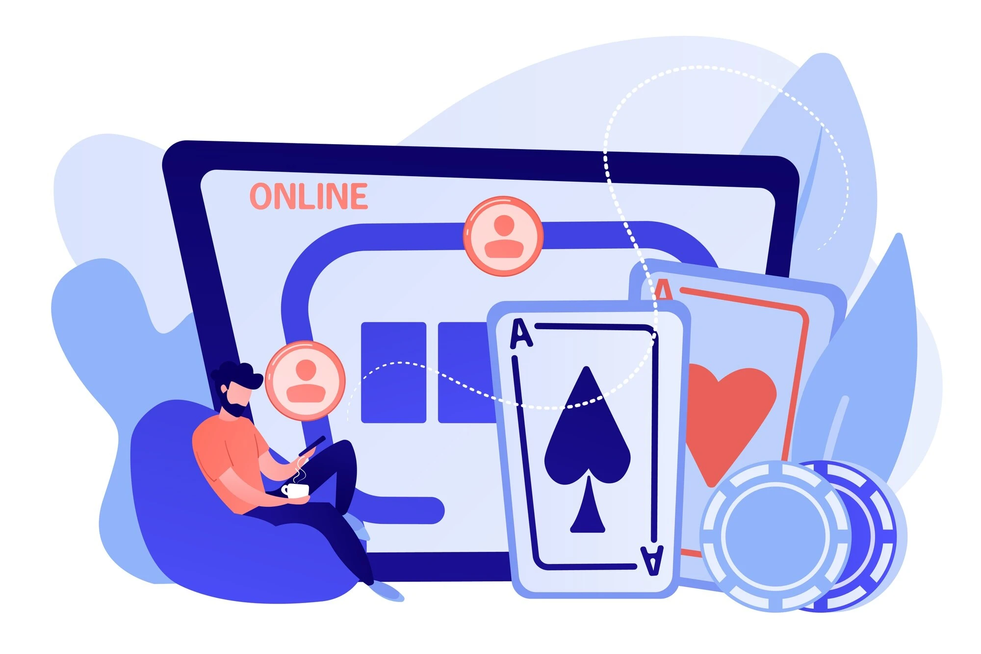 Illustrasjon av nettcasino og poker på en mobiltelefon